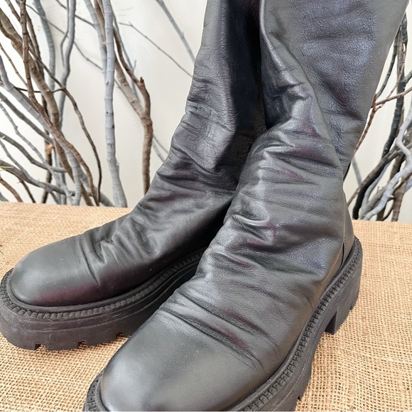 Free People Emma Ruche Black Leather Combat Boots Size 10 - Picture 6 of 14